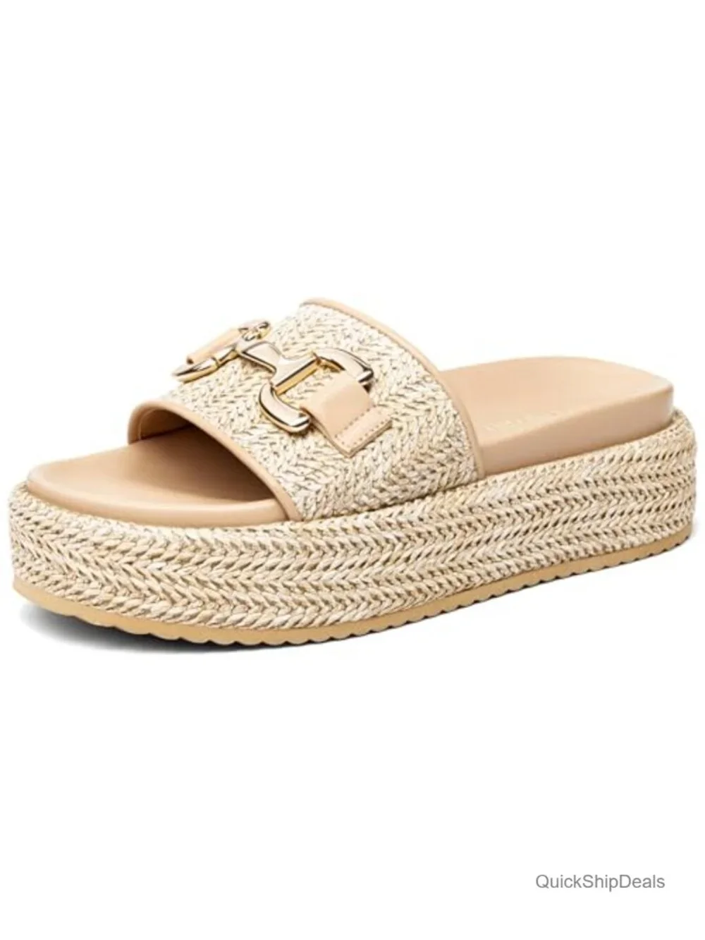 Raffia Platform Sandals with Metal Chain - Espadrilles Slide Sandals
